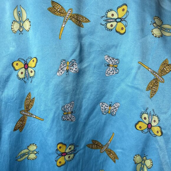 Vintage Blue 100% Silk Butterfly & Dragonfly Print Jacket Full Zip - Picture 4 of 11